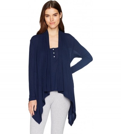 Tops Women's Long Sleeve Cardigan Sweater Wrap Coverup Pajama Pj - Midnight Navy Blue - CH188YLD8ST $30.01