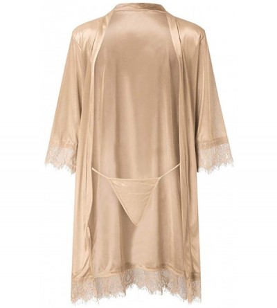 Sets Satin Robe Set for Women Lady Sexy Lace Sleepwear Nightwear Lingerie Pajamas Suit - Beige - C018A9LOQKA $10.09