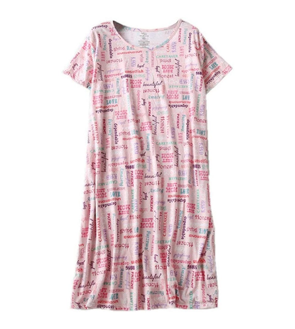 Nightgowns & Sleepshirts Womens Sleep Tee Loose Sleepdress Cotton Sleepwear Short Sleeves Floral Print Sleepshirt Nightgown -...