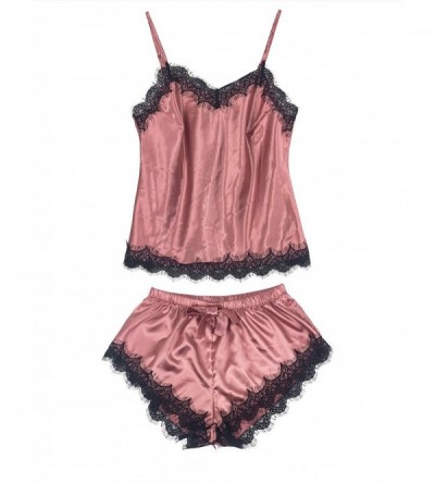 Sets Women's Sexy Lace Pajamas 2 Piece Outfits Camisole Shorts Sleepwear Pjs Spaghetti Strap Nightwear - Pink - CT18OWEEXH5 $...