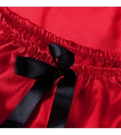 Nightgowns & Sleepshirts Women Pajamas Set Satin Lace Lingerie Silky Camisole Sleepwear Underwear Nightwear - Red - CD19038YN...