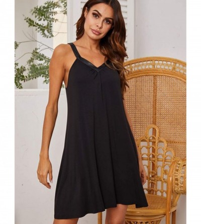 Nightgowns & Sleepshirts Nightgown Womens Sleeveless Sleepwear V Neck Racerback Sleep Dress - Black - C21833Q40QW $20.82