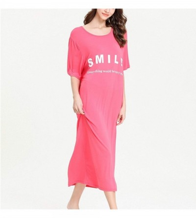 Nightgowns & Sleepshirts Women's Loose Fit Long Nightgown Short Sleeves Modal Oversized Soft Sleepwear Dress - Pink - CL18UT7...