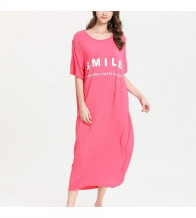 Nightgowns & Sleepshirts Women's Loose Fit Long Nightgown Short Sleeves Modal Oversized Soft Sleepwear Dress - Pink - CL18UT7...