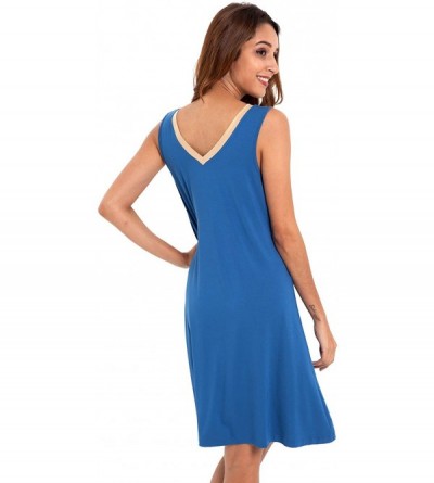 Nightgowns & Sleepshirts Womens Bamboo Nightgown Sleeveless Soft Nightdress - Prussian Blue - CO183KU22WZ $24.35