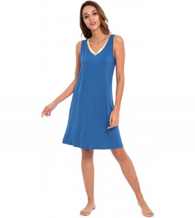 Nightgowns & Sleepshirts Womens Bamboo Nightgown Sleeveless Soft Nightdress - Prussian Blue - CO183KU22WZ $24.35