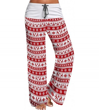Bottoms Women's Comfy Stretch Floral Print Drawstring Long Wide Leg Lounge Pants - Christmas/Moose-red - CQ18ZTXW2CR $19.06
