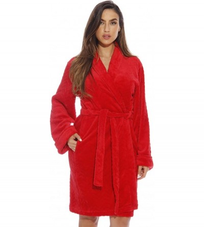 Robes Kimono Robe Velour Chevron Texture Bath Robes for Women - Red - C912HJEV5TV $61.33