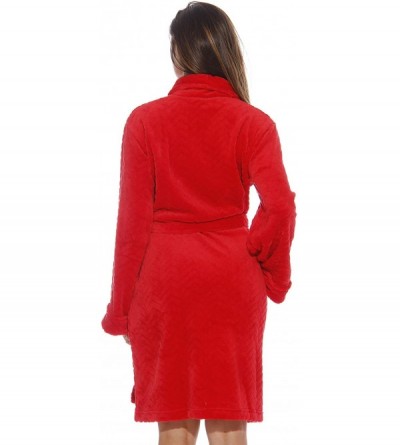 Robes Kimono Robe Velour Chevron Texture Bath Robes for Women - Red - C912HJEV5TV $34.46