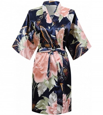 Robes Women's Floral Robes Bride Bridesmaid Kimono Silky Sleepwear for Wedding Party Getting Ready- Short - Navy - CA1922SCS4...