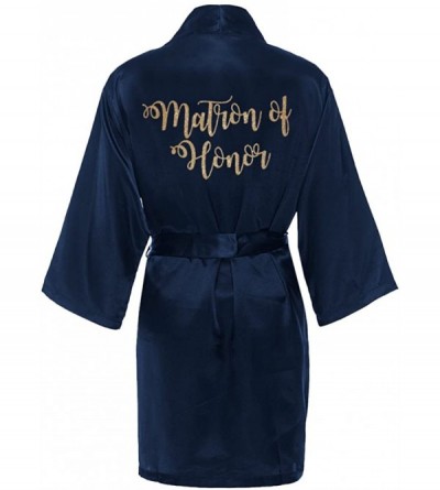 Robes Matron of Honor Satin Kimono Robe with Gold Glitter - Satin Bridal Party Robes - Navy - CC185H637SH $24.34