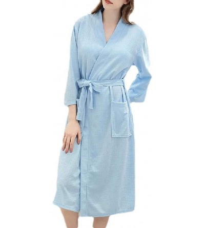 Robes Womens Lightweight Waffle-Weave-Spa Kimono 3/4 Sleeve Cotton Stylish Robe - 2 - CY19DIH3Y84 $21.25