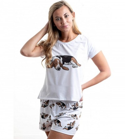 Sets BASSET HOUND dog pajama set (top & bottom) with shorts for women- color white - C0197M49XR2 $29.74