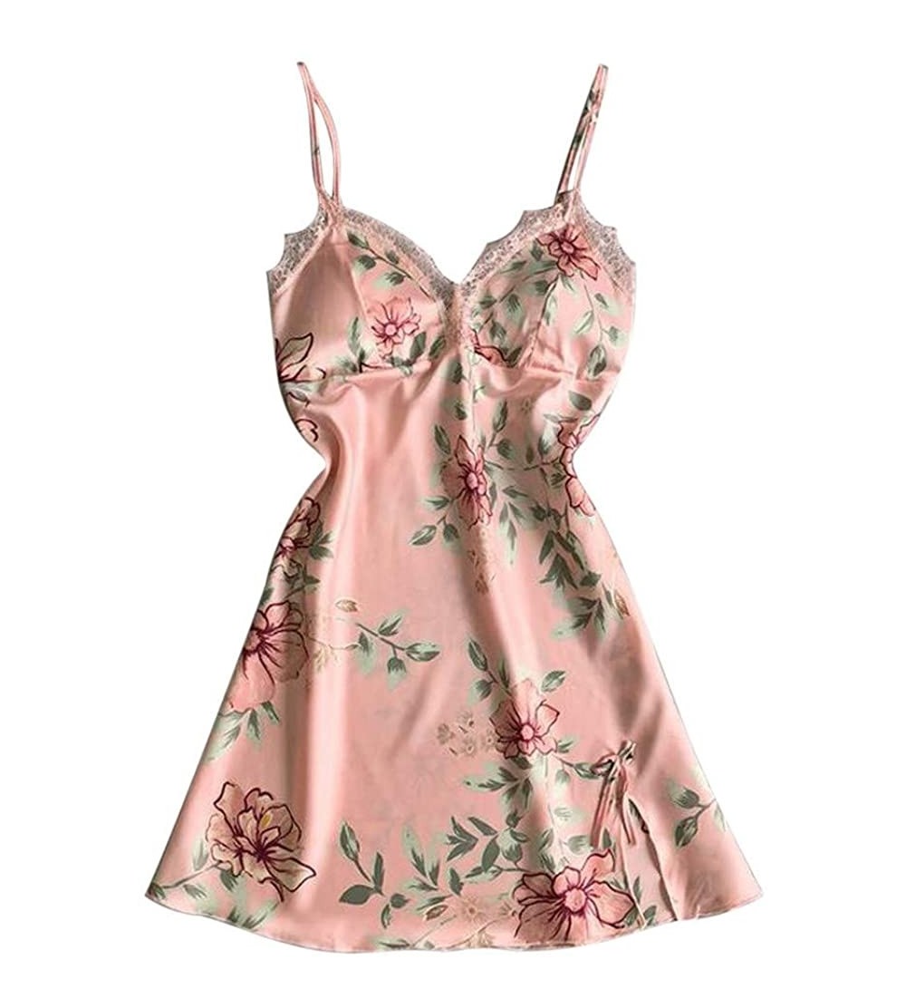 Baby Dolls & Chemises Women Lingerie Sexy Floral Lace Cami Sleepwear Lingerie Temptation Underwear Jumpsuit - Pink - CP1955HM...