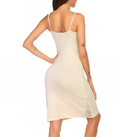 Nightgowns & Sleepshirts Women Lace Chemise Sexy Lingerie Sleepwear V-Neck Full Slip Dress Nightgown - Nude - C112NSYSFJ7 $19.95