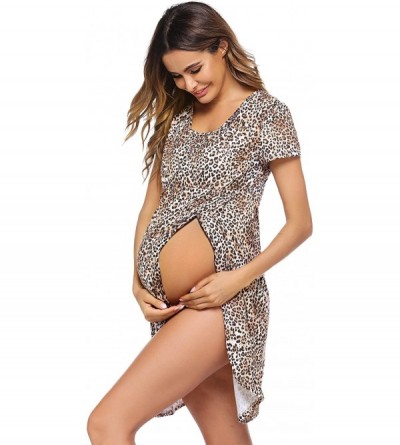 Nightgowns & Sleepshirts Nursing Dress-Maternity Nightgown Women's Delivery/Labor Breastfeeding Sleep Dress - Style1-leopard ...