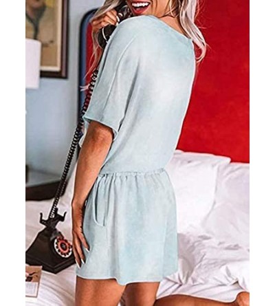 Sets Womens Tie-Dye Short Pajamas 2PCs Set- Short Sleeve Sleepwear V-Neck Tops Pants Night Shirt - Blue - CL190MNXCYE $26.83