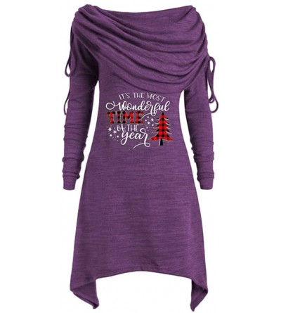 Thermal Underwear Christmas Sweatshirt Women's Plus Size Long Sleeve Fold-Over Collar Ruched Long Tunic Tops - C-purple - C51...