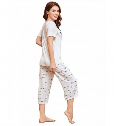 Sets Women's Pajama Set Short Sleeve Top with Capri Pants Pjs Sets Printed Pajamas for Women - A-white - CA198R6OQQO $23.16