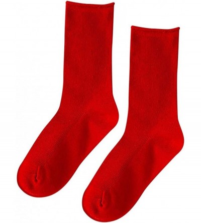 Baby Dolls & Chemises Fashion Women's Unisex Solid Simple Autumn Casual Cotton Warm Soft Holiday Socks - Red - CS18ZH99NMU $2...