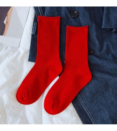 Baby Dolls & Chemises Fashion Women's Unisex Solid Simple Autumn Casual Cotton Warm Soft Holiday Socks - Red - CS18ZH99NMU $9.24