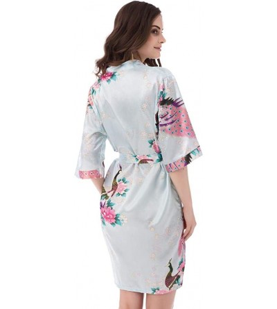 Robes Kimono Robes for Women Floral Peacock Short Silk Bridesmaid Robes Wedding Party - Light Blue - CW18TX47CIY $15.86
