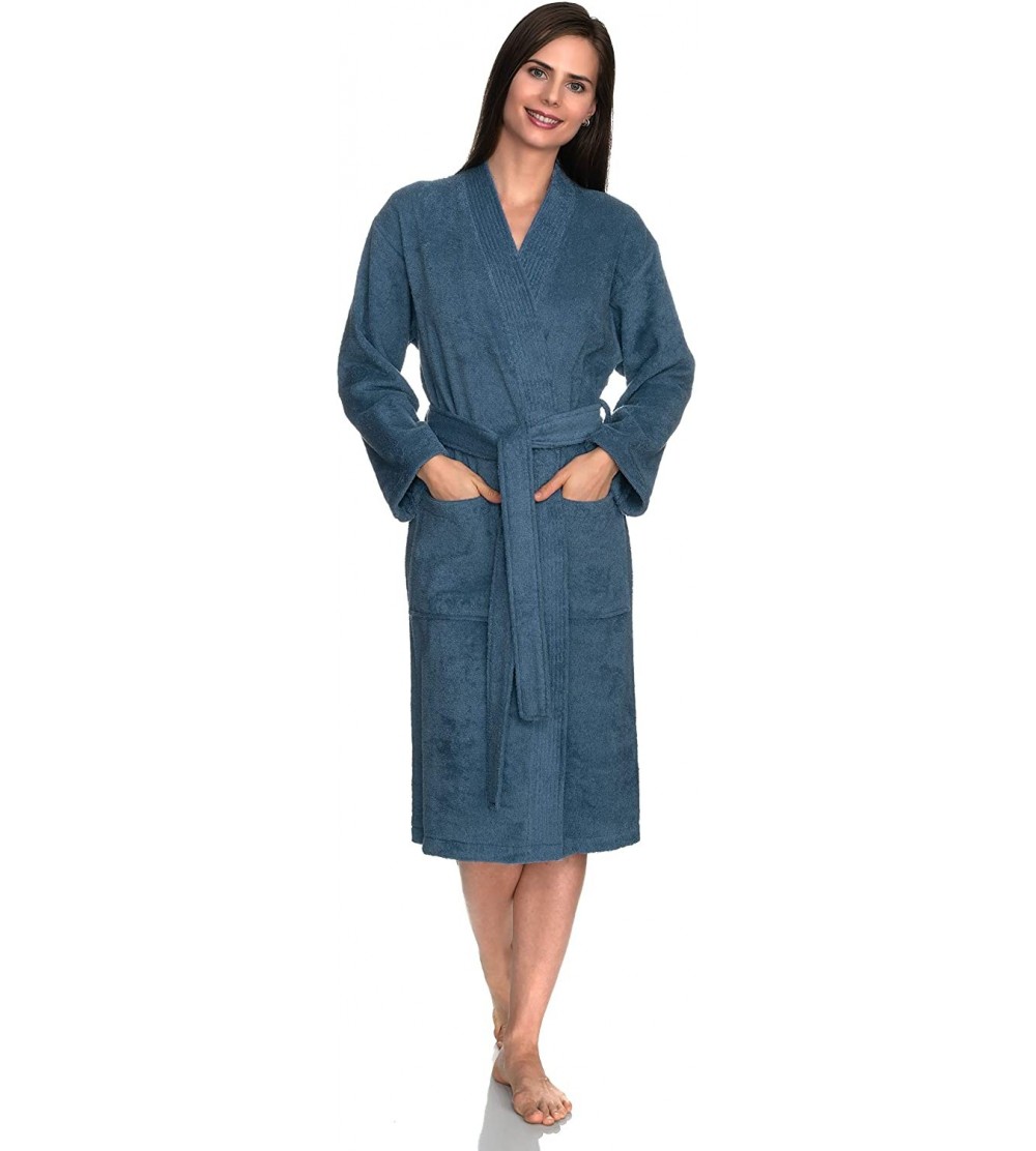 Robes Women's Robe Turkish Cotton Terry Kimono Bathrobe - Coronet Blue - CF12NV1EN2J $76.00