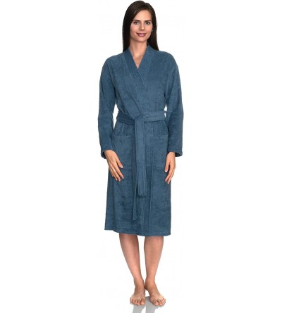 Robes Women's Robe Turkish Cotton Terry Kimono Bathrobe - Coronet Blue - CF12NV1EN2J $76.00