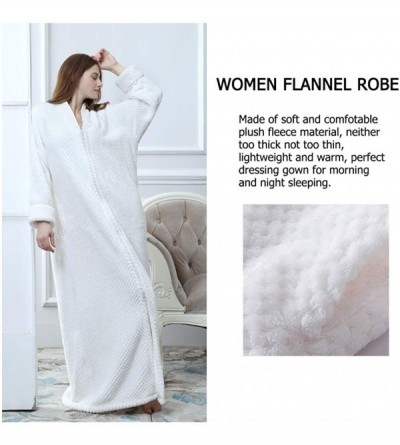 Robes Long Hooded Bath Robe for Women Zipper Spa Bathrobe Flannel Nightgown Housecoat - 15no Hood White - C1194W5K7YN $39.51
