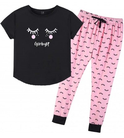 Sets Women's Summer Cute Cartoon Print Top and Pant Pajama Set Lounge Sleepwear - Pink - CJ18HALUI82 $18.78