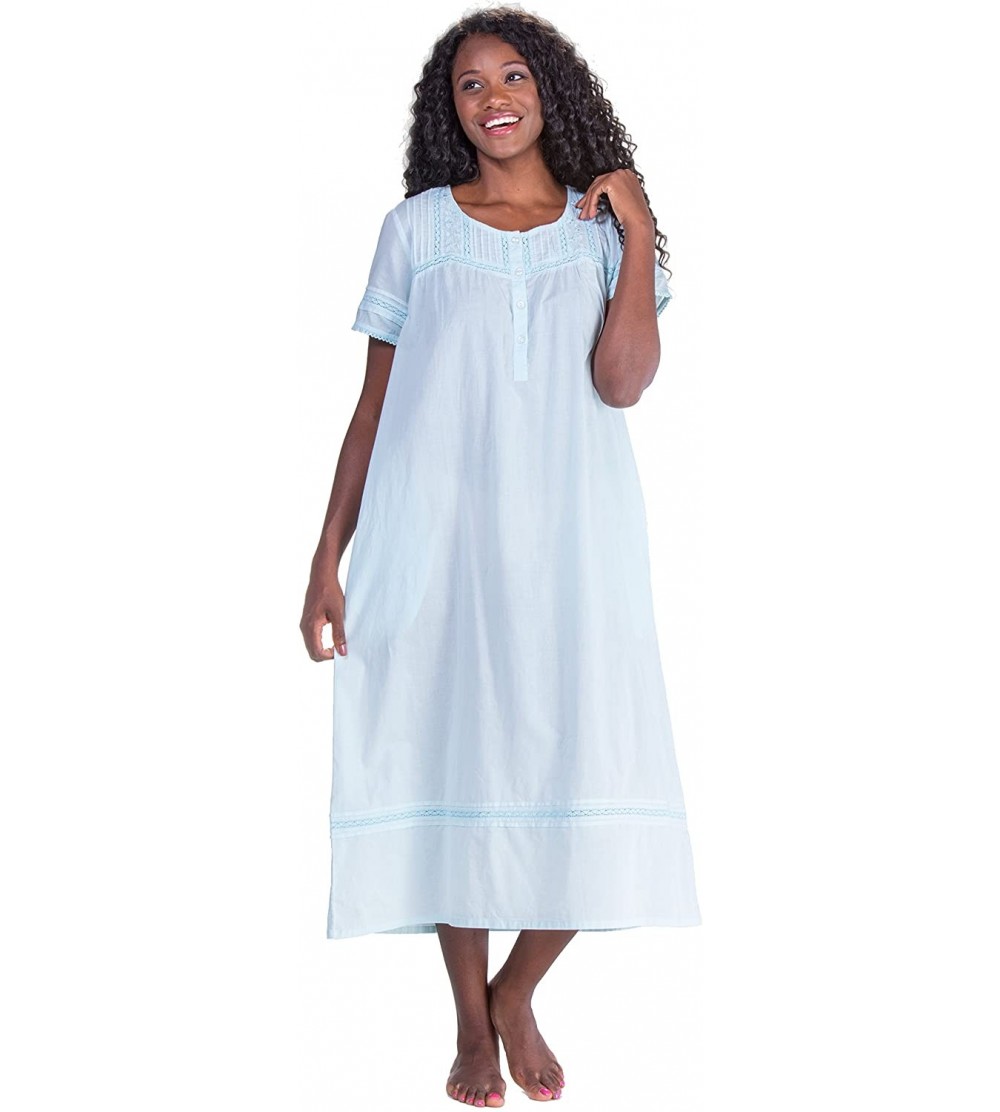 Nightgowns & Sleepshirts Women's Pearl Innocence Short Sleeve Nightgown - Blue - C411VOPIJ4B $31.23