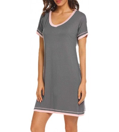 Nightgowns & Sleepshirts Women's Comfy V Neck Short Sleeves Pajama Cotton Nightgown Sleepdress Sleepwear - Grey - C0199RILYC6...