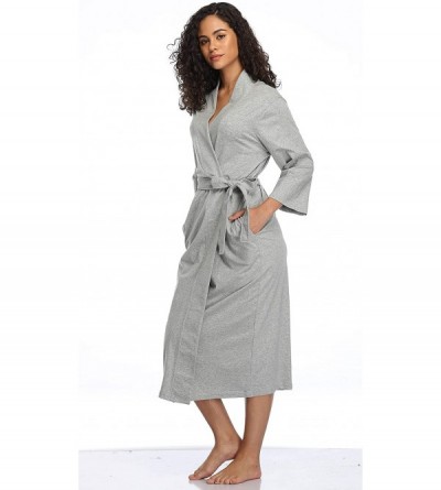 Robes Women's Soft Cotton Modal Long Shawl Collar Wrap Robe Sleepwear - Grey - CI182DWSLQO $13.81
