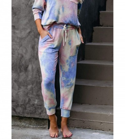 Sets Womens Tie Dye Printed Pajamas Set Casual Long Sleeve Tops and Pants Pj Lounge Sets - A Blue - C11902RI2HC $24.80