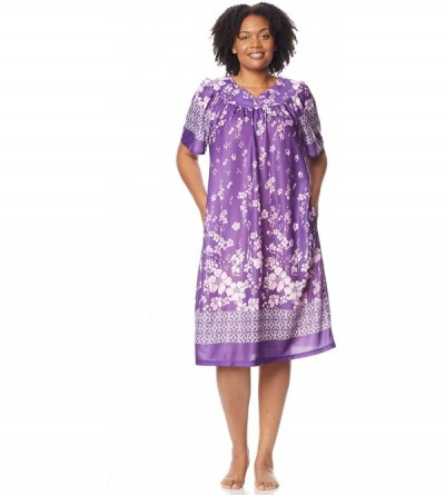 Nightgowns & Sleepshirts Women's Lounger House Dress - Short Sleeve Patio Dress w/Side Pockets - Purple Floral Border - CM18H...