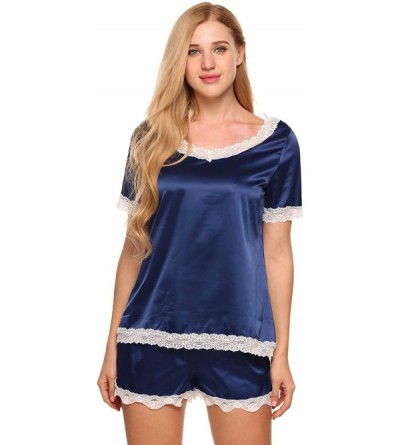 Nightgowns & Sleepshirts Womens Sexy Nightgowns Satin Sleeveless Sleepwear V-Neck Lace Babydoll Sleep Dress - Purplish Blue N...