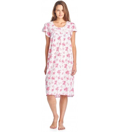Nightgowns & Sleepshirts Women's Cotton Lace Short Sleeve Sleep Nightgown - Pink - CR182WSSGLL $19.20