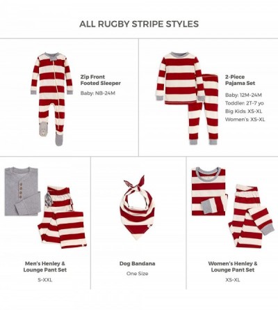 Sets Unisex Family Jammies- Holiday Matching Pajamas- Organic Cotton - Red Rugby Stripe - CV18QROCW7G $19.11