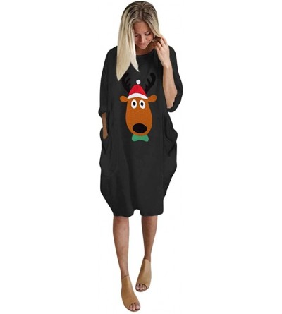 Thermal Underwear Christmas Pocket Long Dress-Womens Plus Size Loose Tops Dress - Black - CE18AACDUCK $17.35
