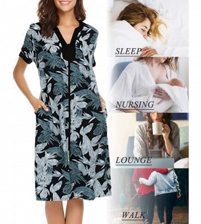 Nightgowns & Sleepshirts Pajamas for Women Zip Front Robes Printed Housecoats Summer House Dress Soft Nightgowns Loungewear L...