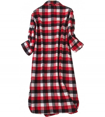 Nightgowns & Sleepshirts Women Cotton Flannel Knee-Length Nightgowns 3/4 Sleeve Plaid Sleep Dress Plus Size Night Shirt(S-5X)...
