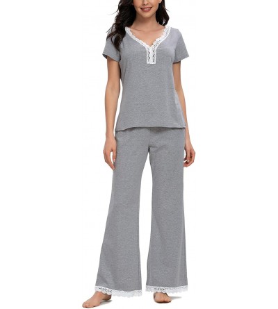 Sets Women's Pajamas Set Short Sleeve Sleepwear Soft Pjs Set Lounge Nightgowns with Lace Trim - Light Gray - CO195OAEETX $30.74
