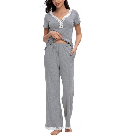 Sets Women's Pajamas Set Short Sleeve Sleepwear Soft Pjs Set Lounge Nightgowns with Lace Trim - Light Gray - CO195OAEETX $30.74