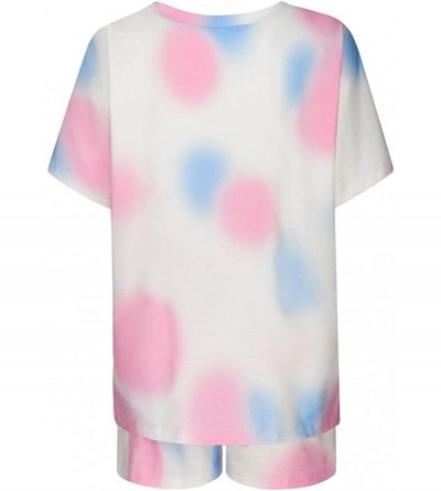 Sets Womens Tie dye Print Blouse T Shirt Shorts Pajama Set V Neck Leisure Lounge Wear Short Sleeve Tops+Pants Hot Pink - C819...