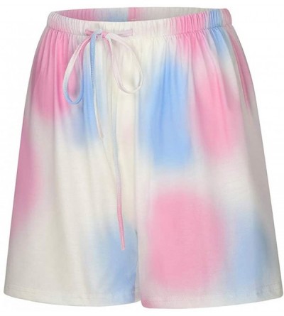 Sets Womens Tie dye Print Blouse T Shirt Shorts Pajama Set V Neck Leisure Lounge Wear Short Sleeve Tops+Pants Hot Pink - C819...