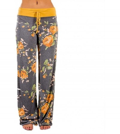 Bottoms Women Casual Floral Print Drawstring Wide Leg Pajama Lounge Pants Yoga Pants - Yellow - CU19DOEUNCS $22.18