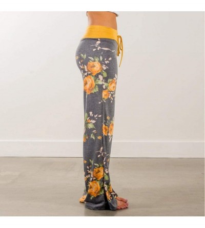 Bottoms Women Casual Floral Print Drawstring Wide Leg Pajama Lounge Pants Yoga Pants - Yellow - CU19DOEUNCS $22.18