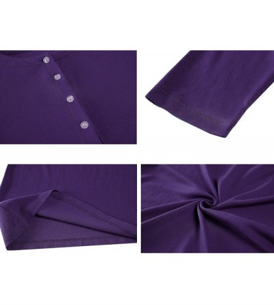 Nightgowns & Sleepshirts Cotton Knit Long Sleeve Nightgown for Women- Henley Full Length Sleep Dress - Purple - CW188407IX2 $...