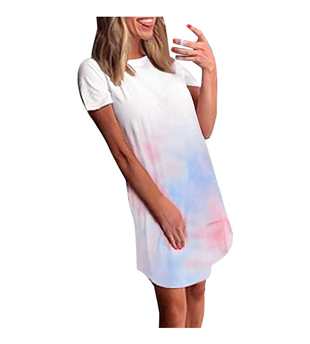 Nightgowns & Sleepshirts Women's Plus Size Dresses Short Sleeve Casual V-Neck Summer T Shirt Long Dress - E-light Blue - CF19...