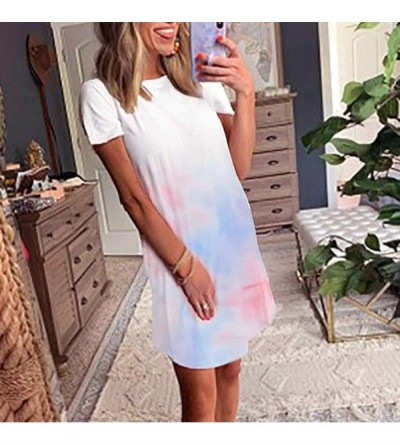 Nightgowns & Sleepshirts Women's Plus Size Dresses Short Sleeve Casual V-Neck Summer T Shirt Long Dress - E-light Blue - CF19...